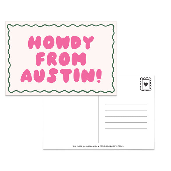 Howdy From Austin Postcard: Pink + Green