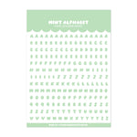 Mint green alphabet vinyl sticker sheet on a white background