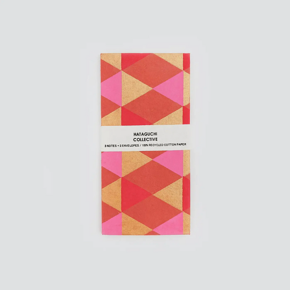 Japanese Handmade Paper Notecard Set - Red + Pink Diamonds