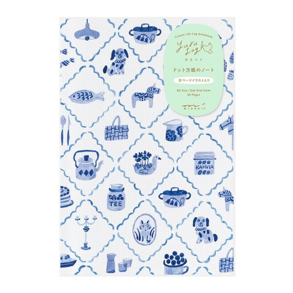Dot Grid Yuru Log Notebook - Blue + White Icons