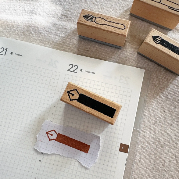 Black Fountain Pen Wooden Stamp