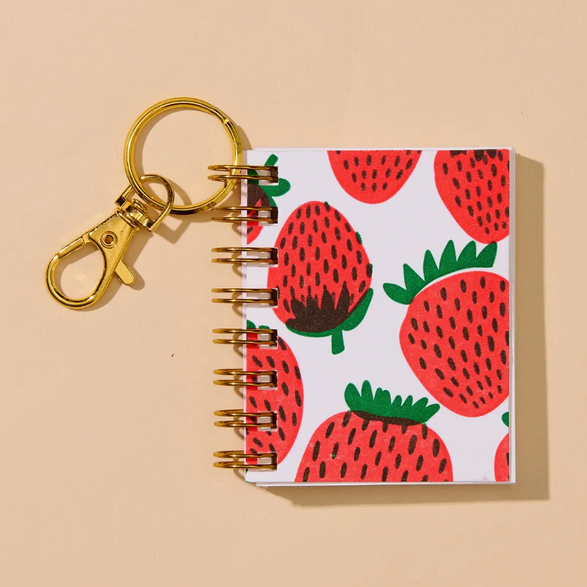 Mini Keychain Notebook: Strawberries