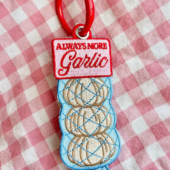 Always More Garlic Embroidered Keychain