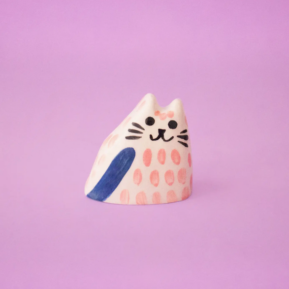Tiny Pink Cat Ceramic Sculpture