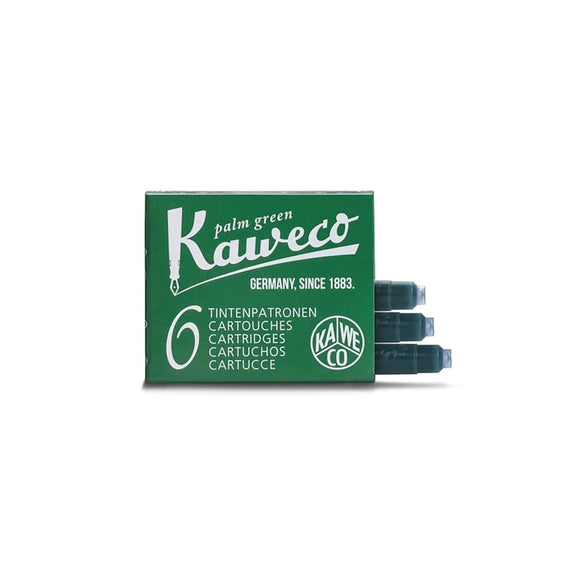 An image of an open box of 6 palm green Kaweco Fountain Pen ink refills