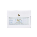 An image of a small white general purpose case with a gold clasp and clear window on the front