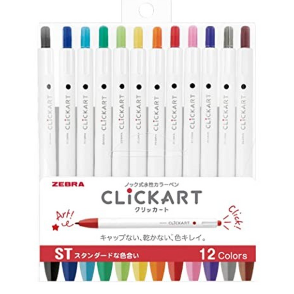 Zebra Clickart Marker Pens (Set of 12) - 4 color palette options